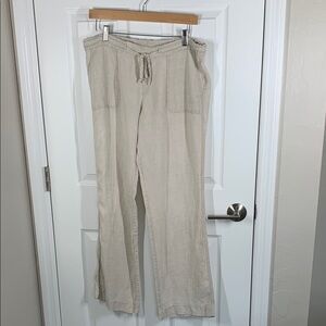 Allen Allen tan linen wide leg drawstring pants size medium